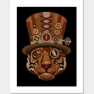 Steampunk Animal Tiger Vintage Art Posters and Art